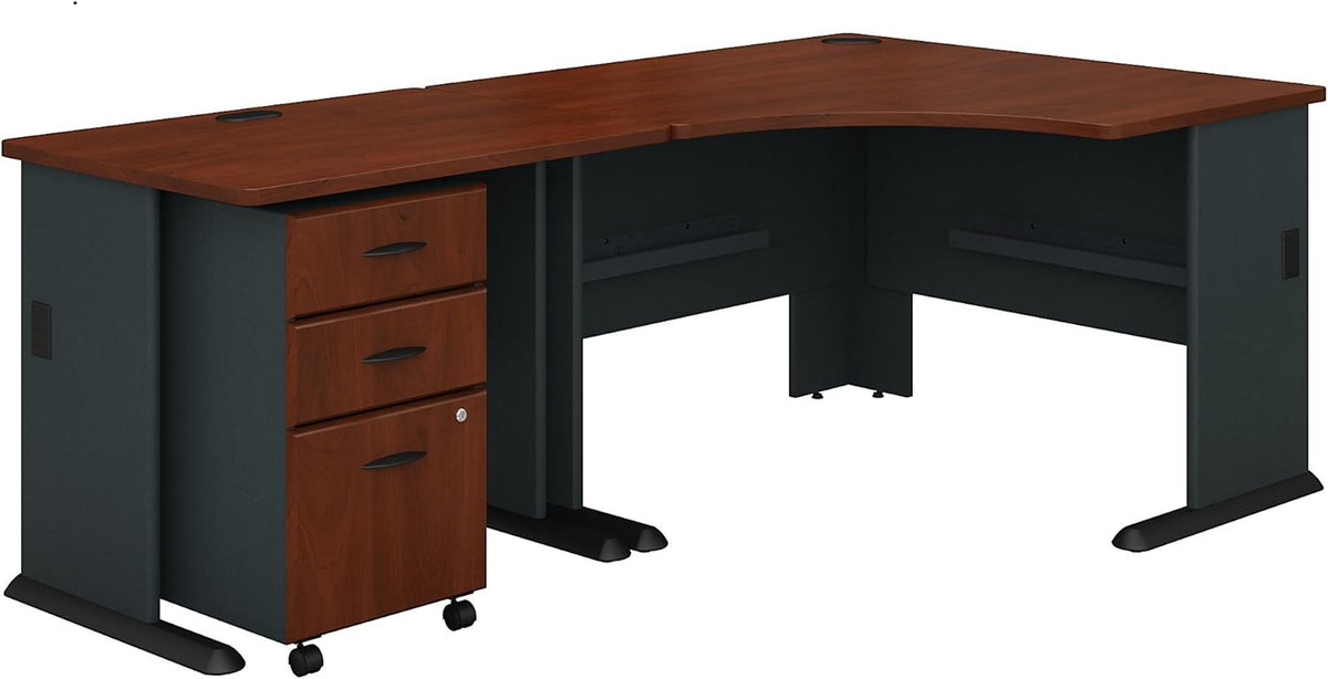 Corner Desk with Mobile File Cabinet in Pewter and White T9218