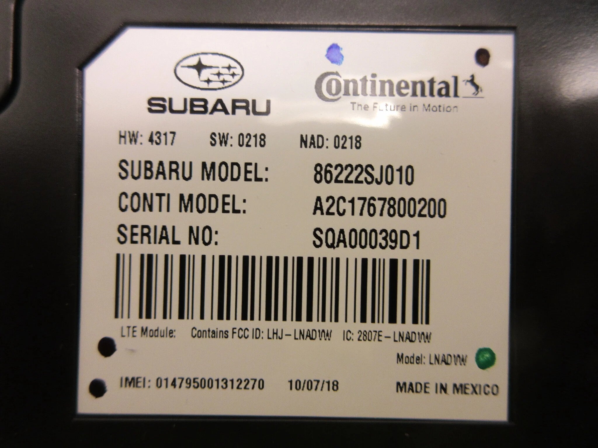 Pre-Owned Subaru Forester Communication Telematics Control Module Q5898