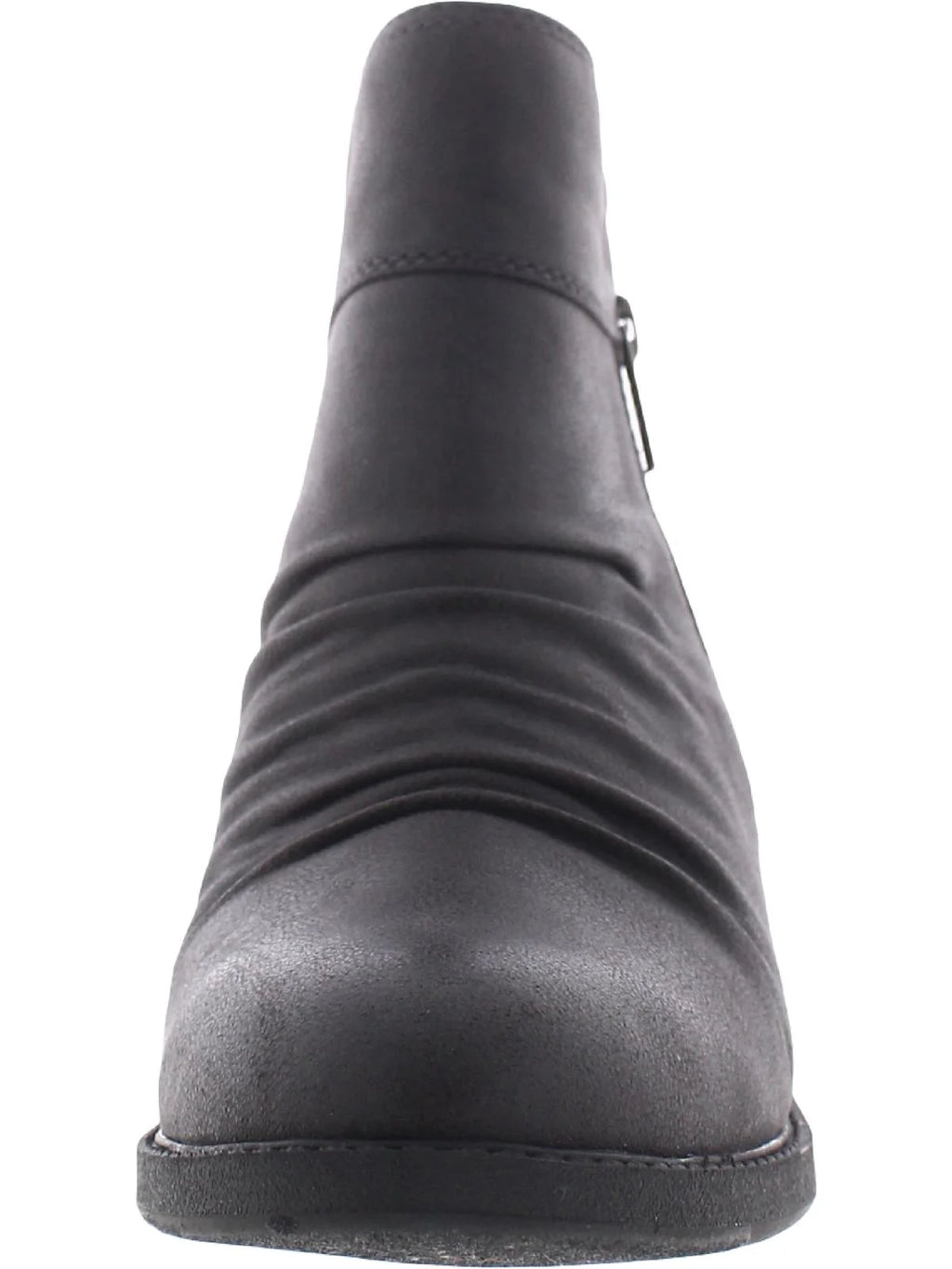 Gray Ruched Almond Toe Block Heel Zip-Up Booties C30270