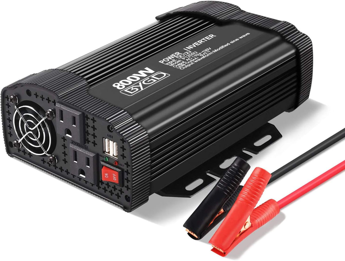 800W Power Inverter 12V DC to 110V AC Converter with Dual AC Outlets, Pack of 2 R53976
