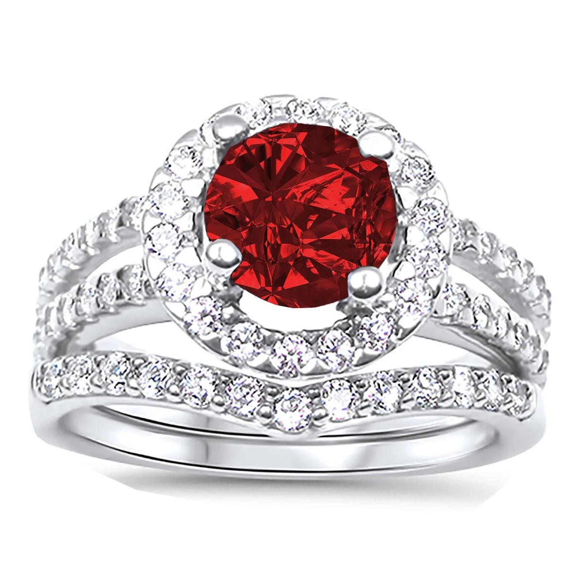 Ruby Red CZ Titanium Couples Wedding Rings Set E99658