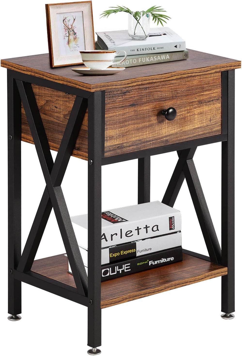 Rustic Brown End Storage Cabinet and Drawer Nightstand K95230