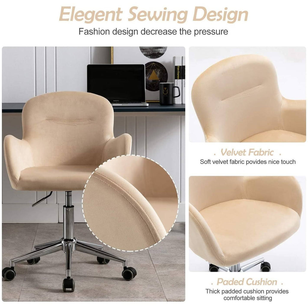 Velvet Swivel Desk Chair with Metal Base and Arms F46343