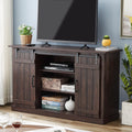 Dark Brown Wood TV Stand with Sliding Barn Door M43997