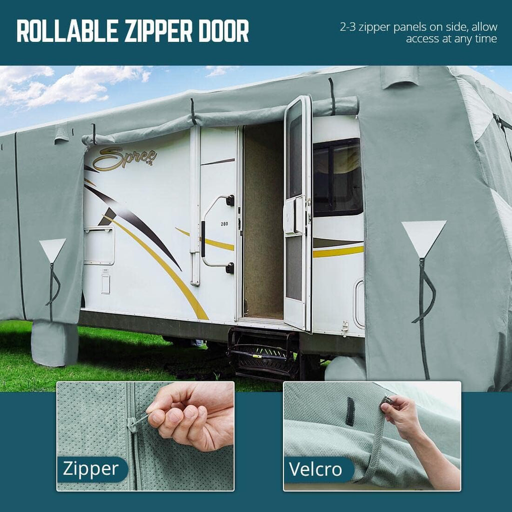 RV Cover, Extra-Thick 5 Layers Anti-UV Top Panel, Fits 26'-29' Motorhome, with 2Pcs Extra Straps & 4 Tire Covers D272400