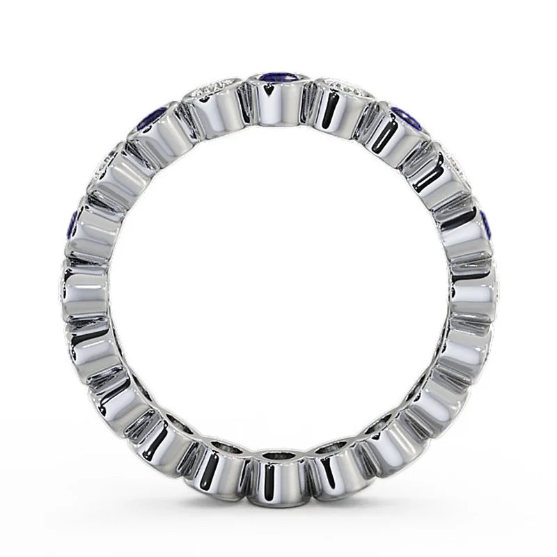 14K White Gold Diamond Blue Sapphire Eternity Band X619