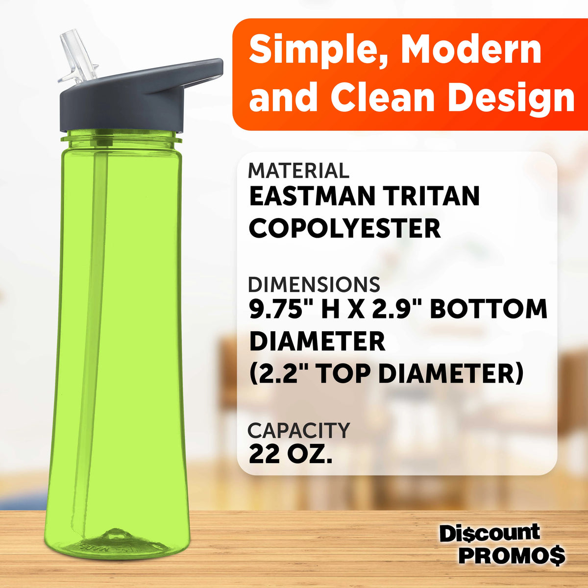 22 oz Plastic Bottles with Drink Spout, Set of 10, Lime Green B83524