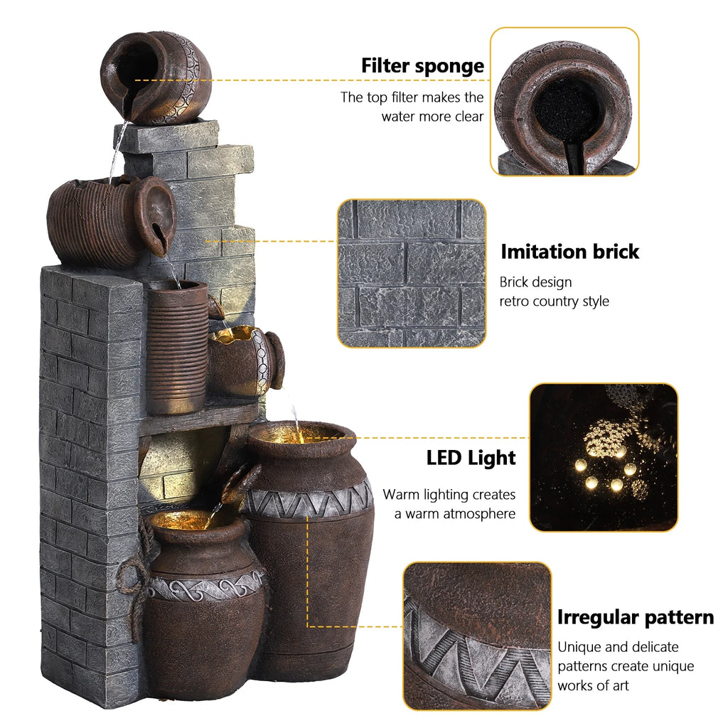 39.3" Outdoor Water Fountain with LED Lights 5 Tiers Cascading Fountain Q15858
