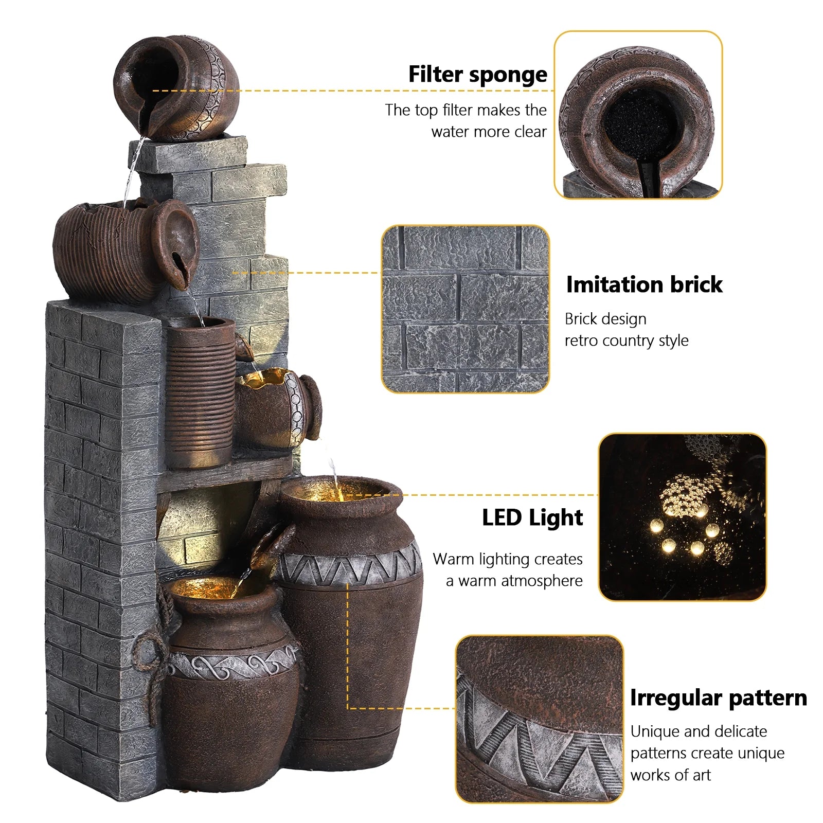 39.3" Outdoor Water Fountain with LED Lights 5 Tiers Cascading Fountain Q15858