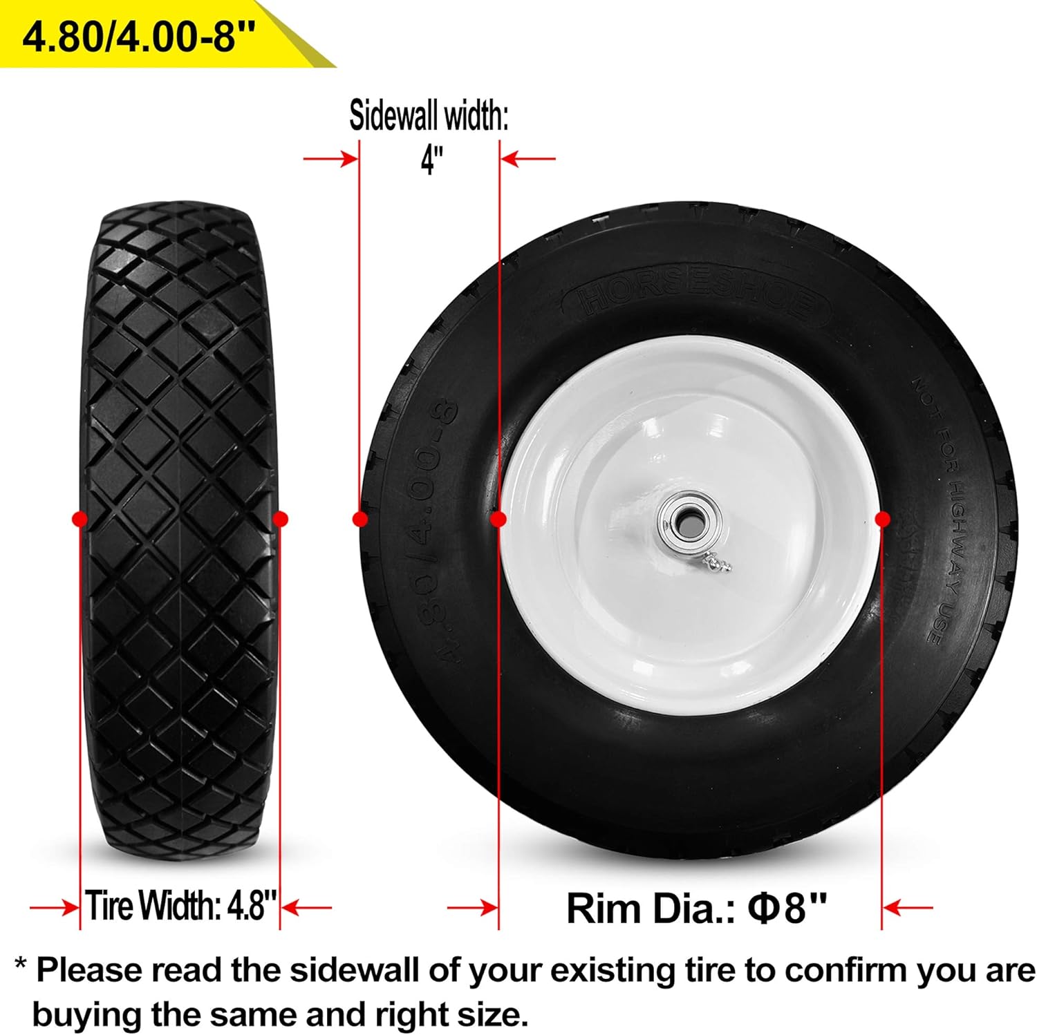 4.80/4.00-8 Flat-Free Tire Wheelbarrow Cart with Steel Rim G8633