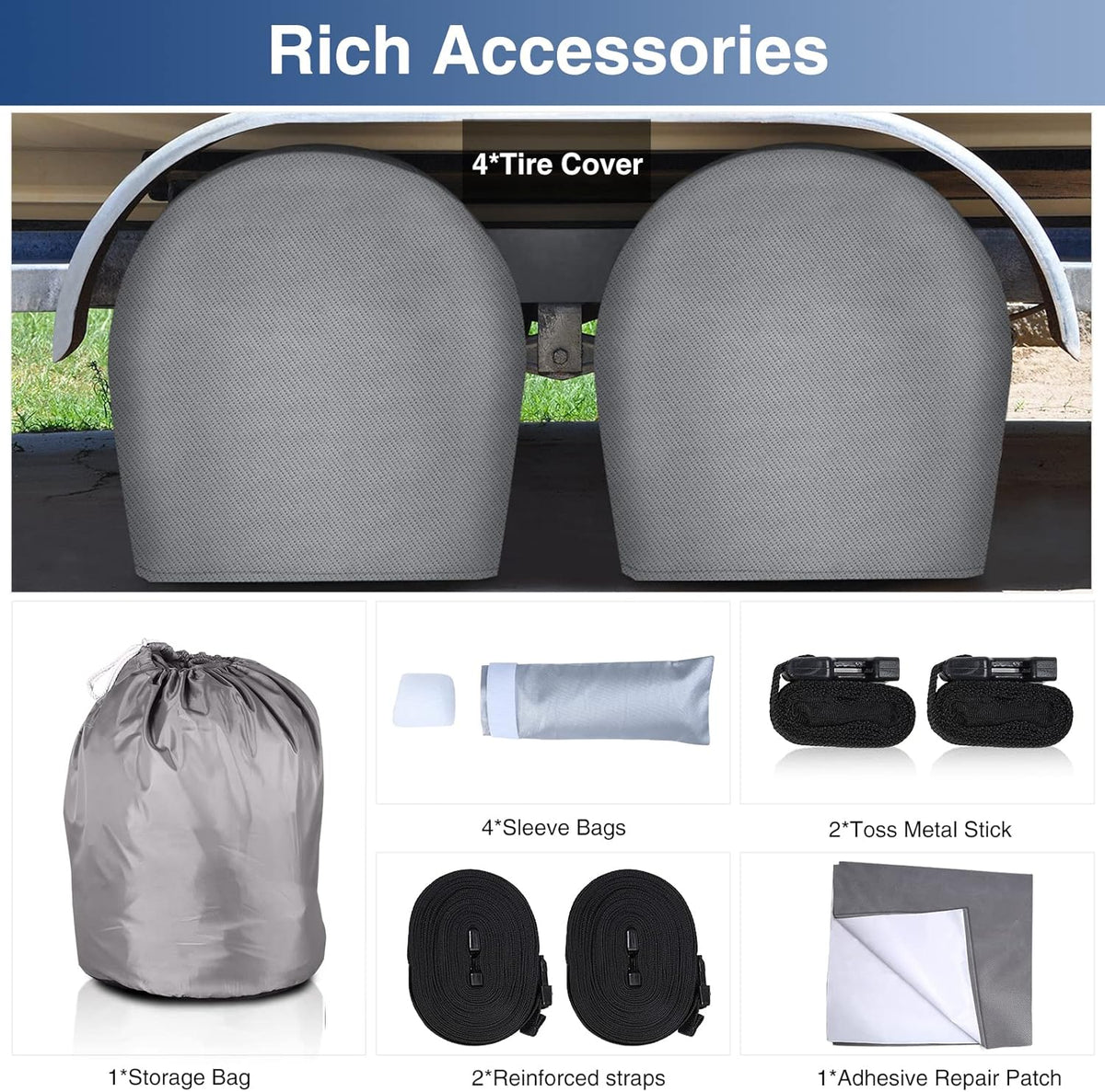 RV Cover for 26' - 29' RV Camper Motorhome with 4 Tire Covers N812