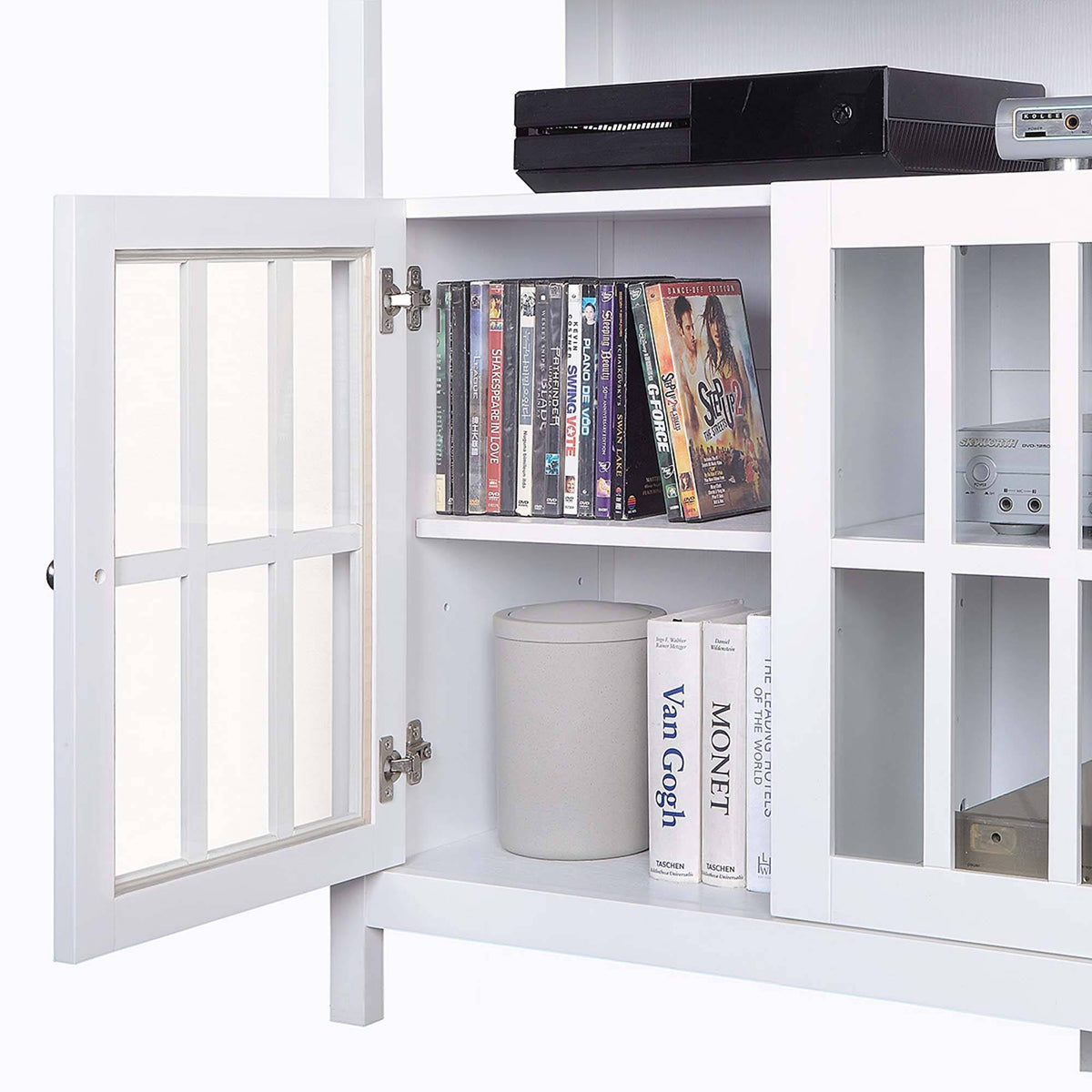 White Storage Cabinets and Shelf TV Stand E75891