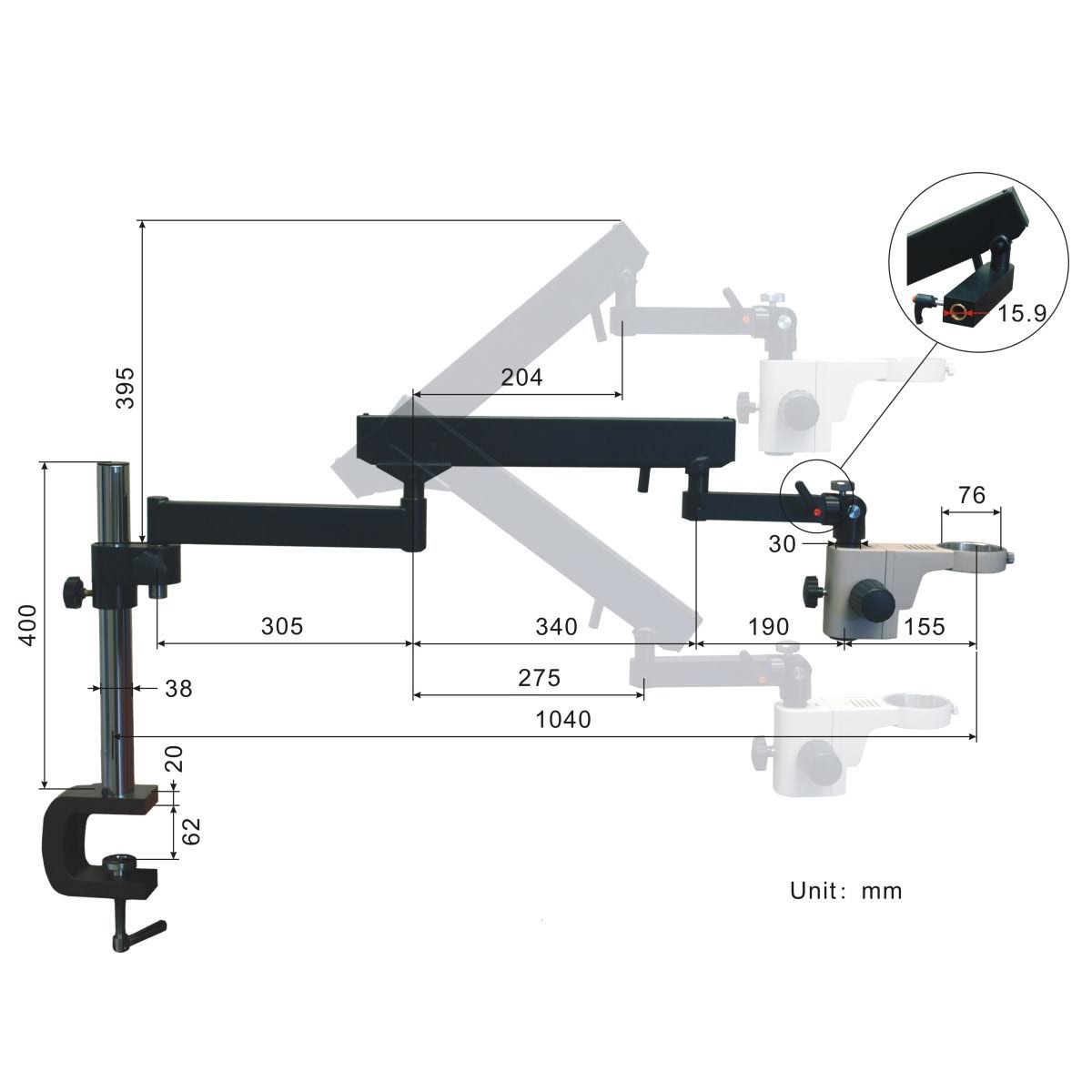 3.5X-90X Trinocular Zoom Stereo Microscope on Articulating Arm Stand U54525