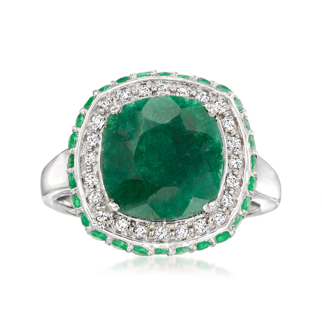 Emerald and White Topaz Ring in Sterling Silver A63804