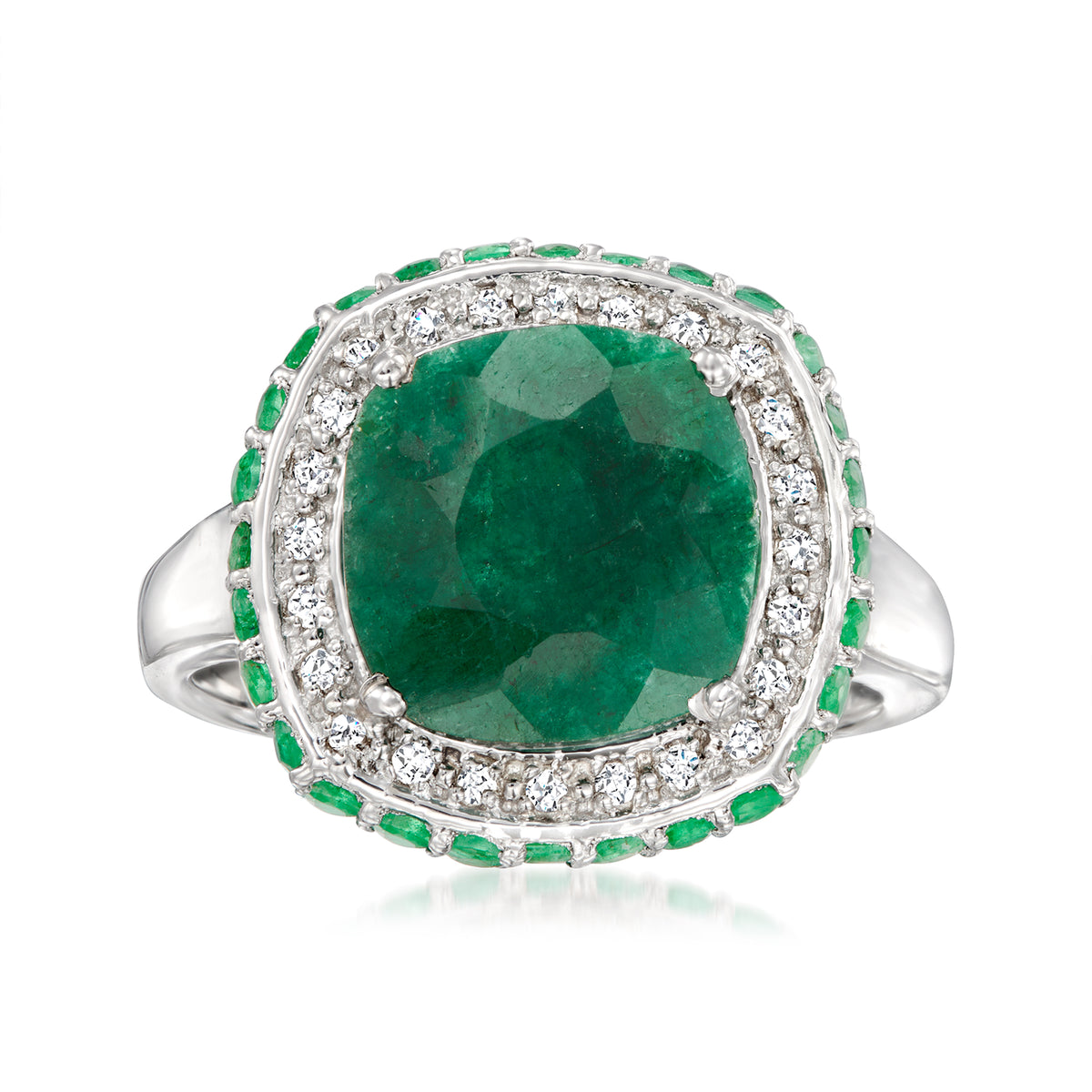 Emerald and White Topaz Ring in Sterling Silver A63804