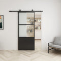 Black Carbon Steel Metal Glass Barn Door with Soft Close Mechanism H396