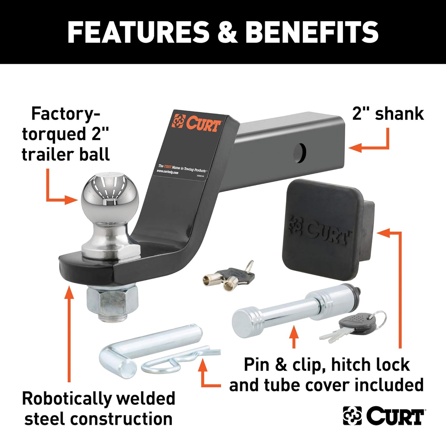 Trailer Hitch Mount, 2-Inch Ball, Lock, 7,500 lbs, Pack of 2 M447974