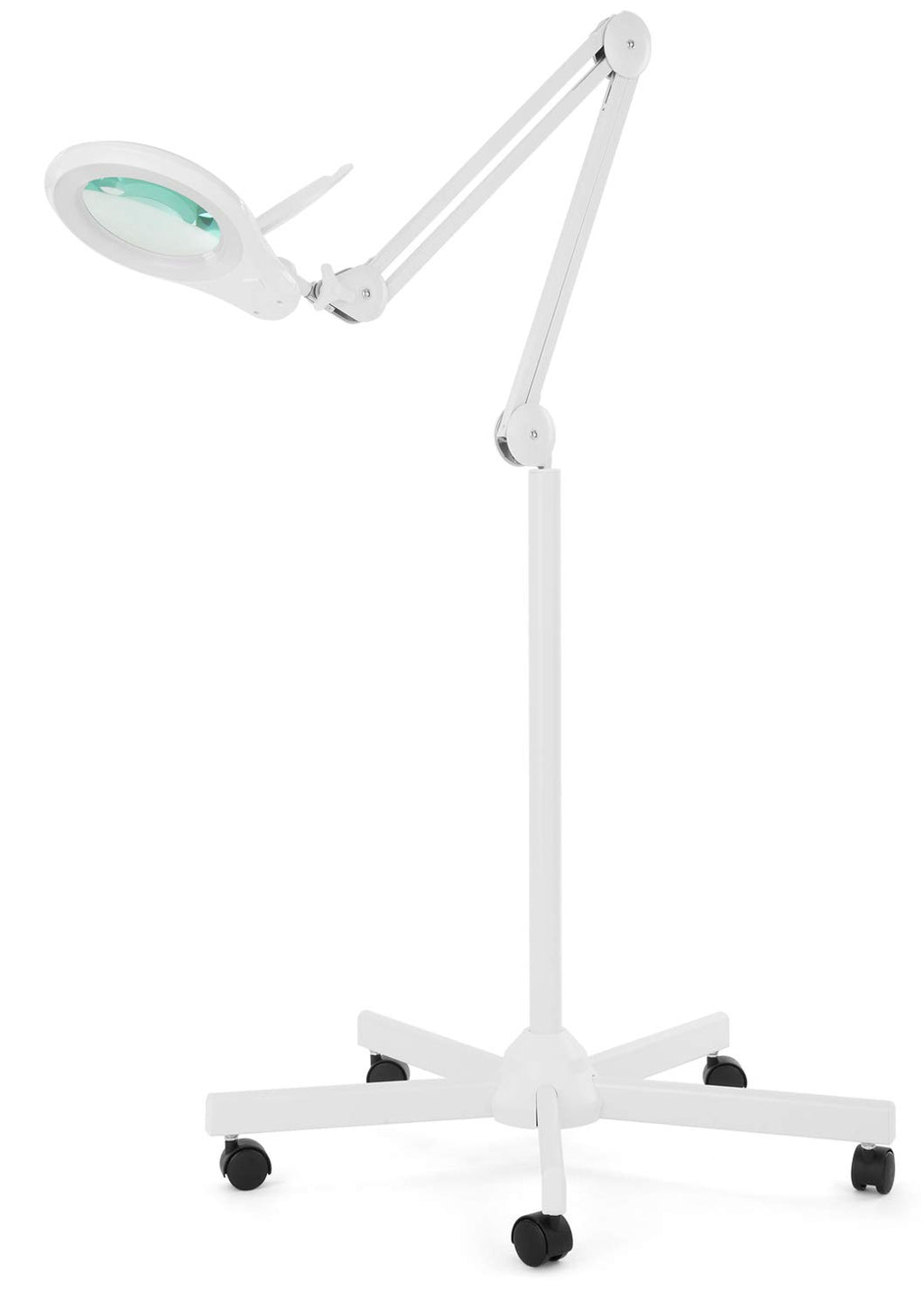 White LED Magnifying Floor Lamp with 5 Wheels Rolling Base, 5 Diopter, Dimmable, 5 Inches Diameter Lens L9769