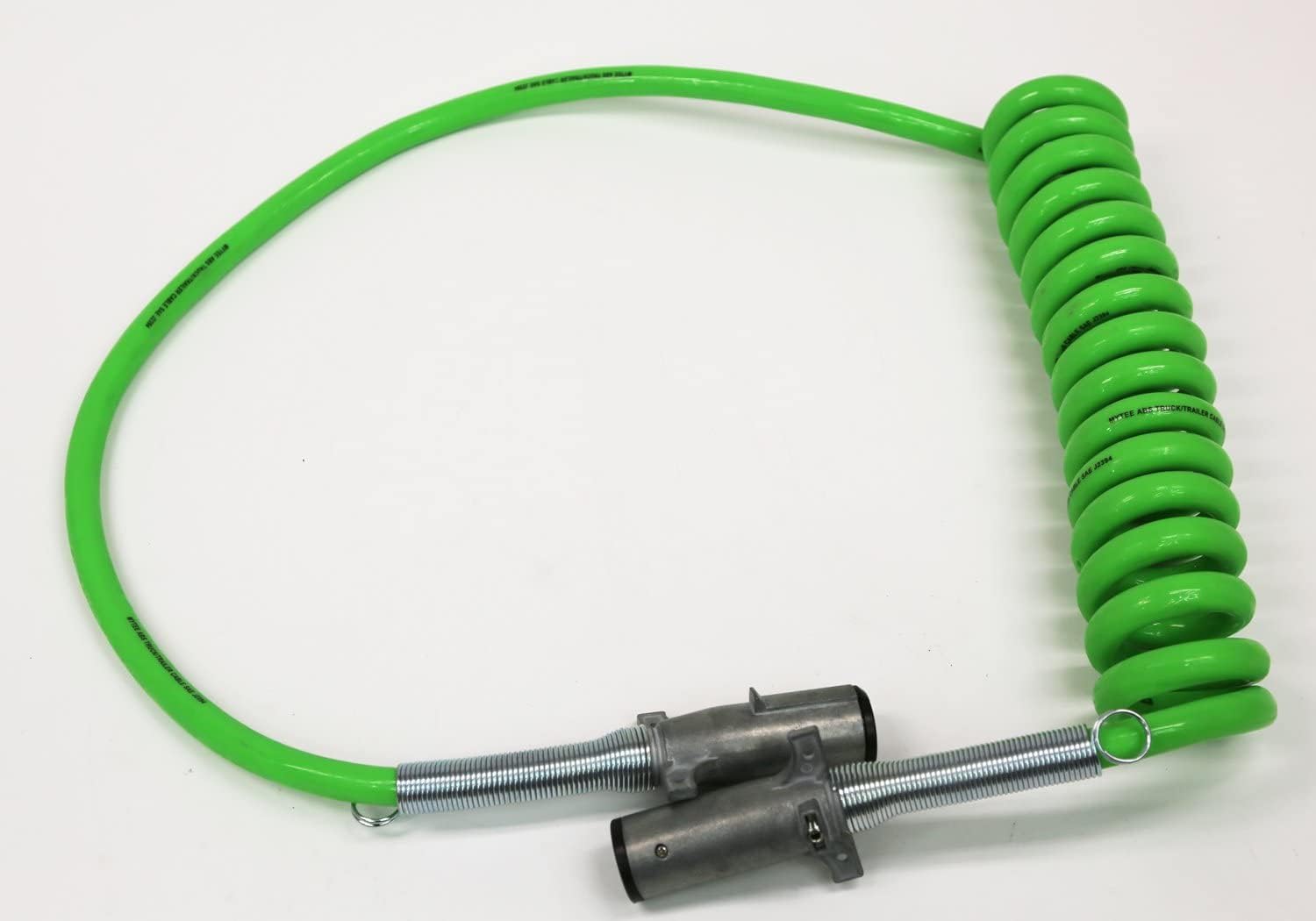 7-Way ABS Coiled Cable 15 Ft Green 48" x 12" Leads Trailer Electrical Power Cord Pack of 2 T4411