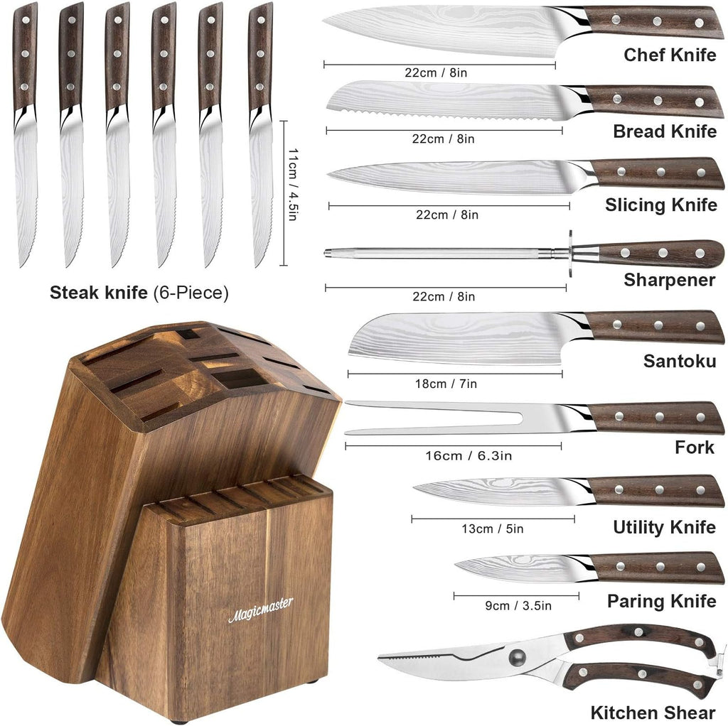 15 Pc German High Carbon Stainless Steel Knife Set with Wooden Block Q172