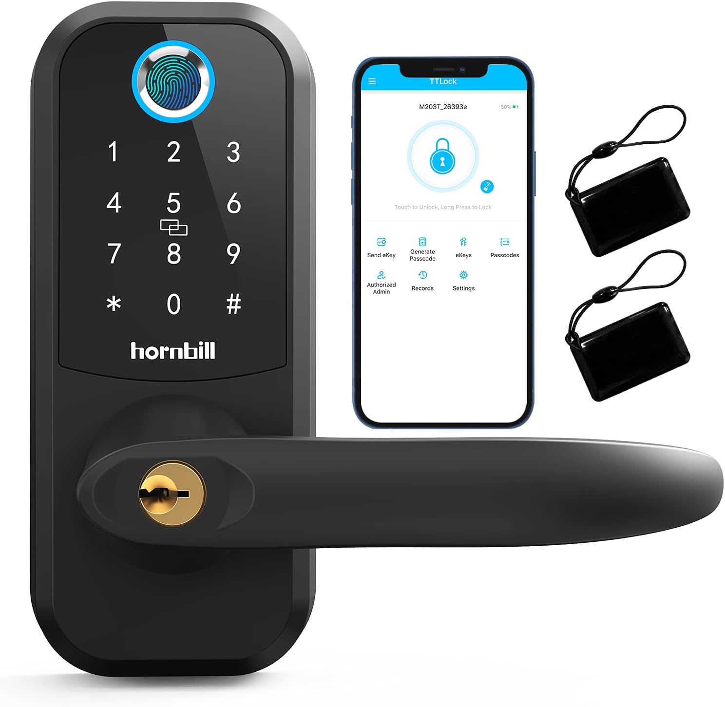 Fingerprint Smart Lock Lever Door Handle, 5-in-1 Keyless Entry Keypad Door Lock X60369
