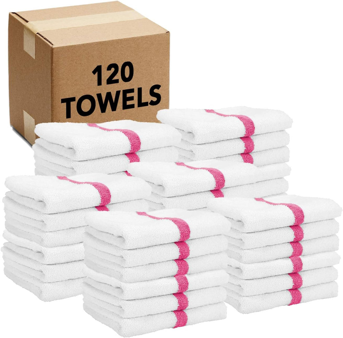 120 Bulk Pack Pink Stripe Hand Towels F487099