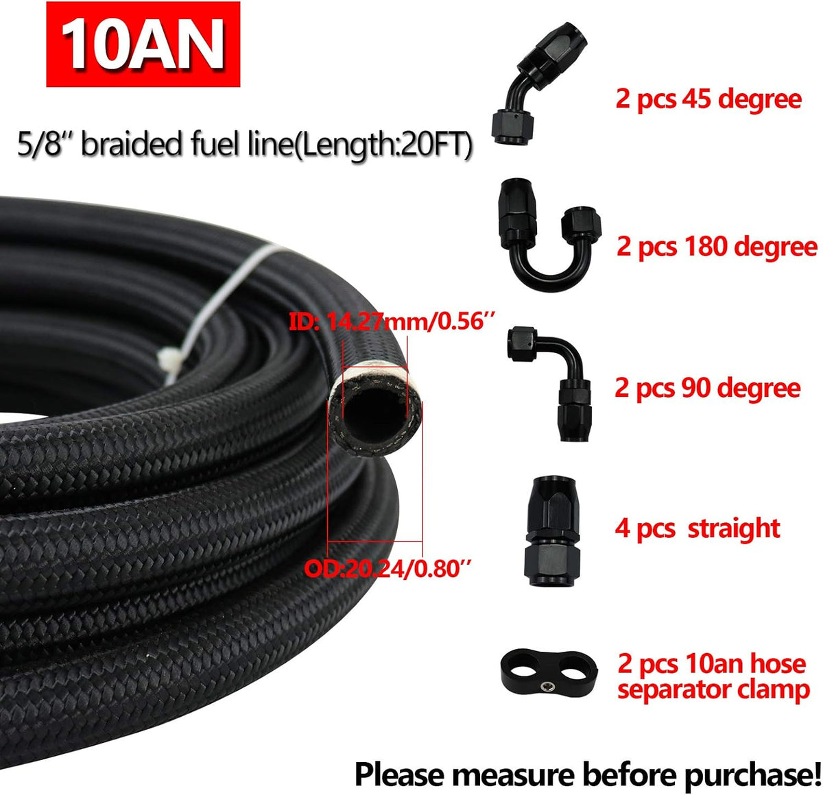 5/8" 10AN 20FT Nylon Stainless Steel Braided Fuel Line Kit M810026