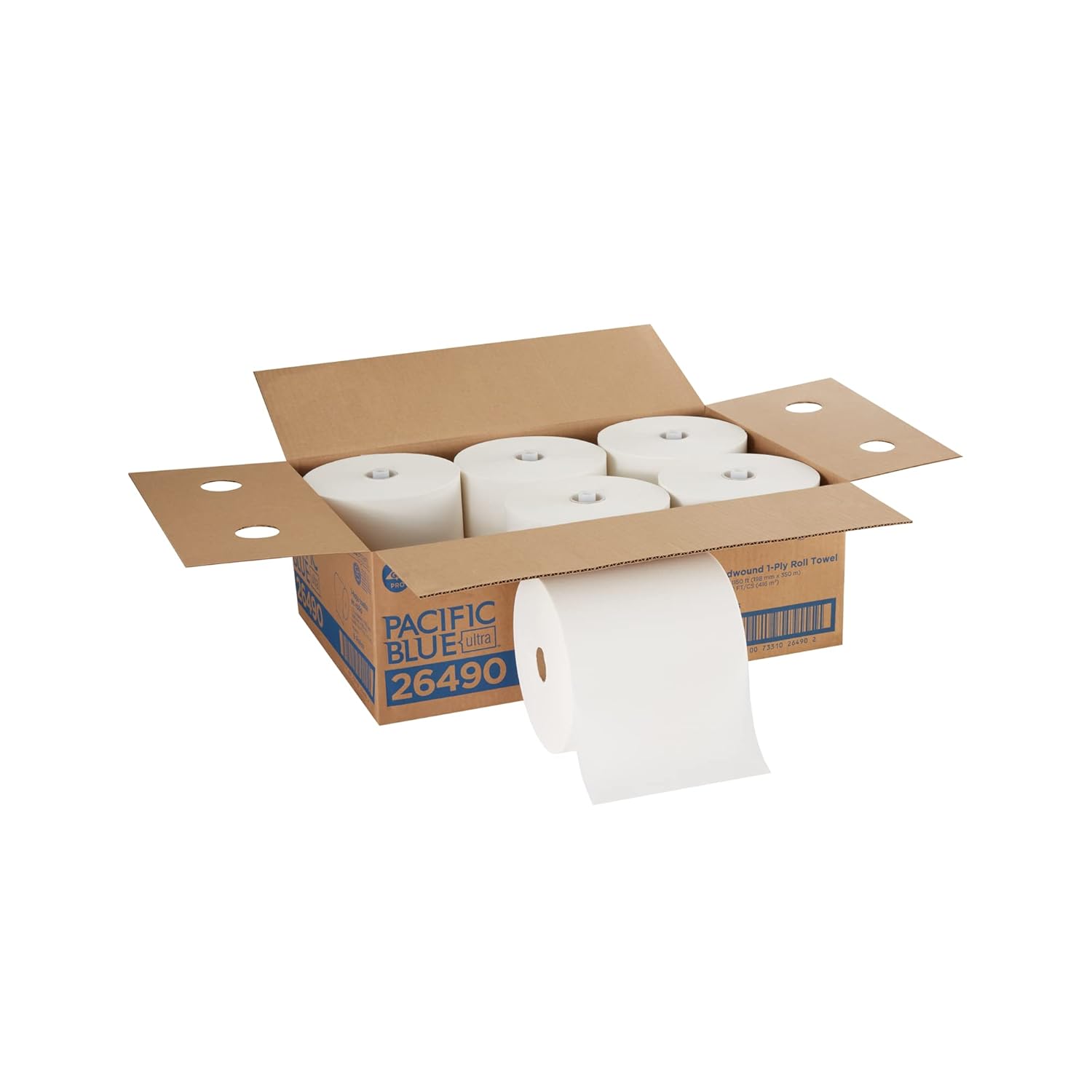 White 8” High-Capacity Recycled Paper Towel Rolls, 1,150 Linear Feet Per Roll, 3 Rolls Per Case Pack of 2 E396960