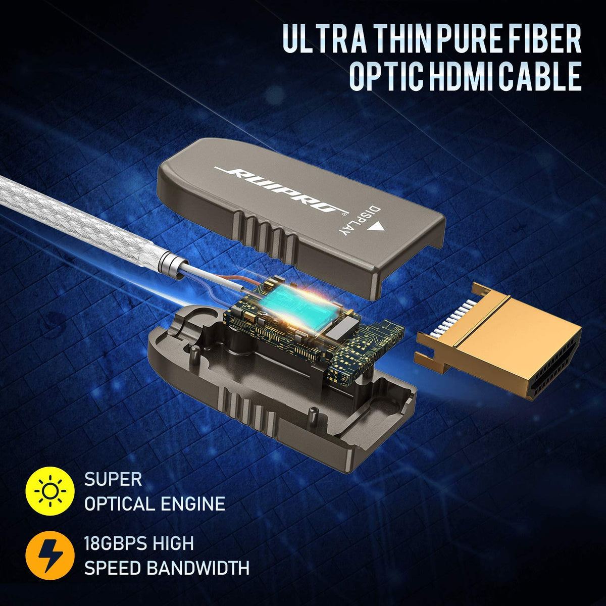 HDMI Ultra Thin Fiber Optic Cable 80ft 4K 60Hz HDMI 2.0b High Speed 18Gbps H374