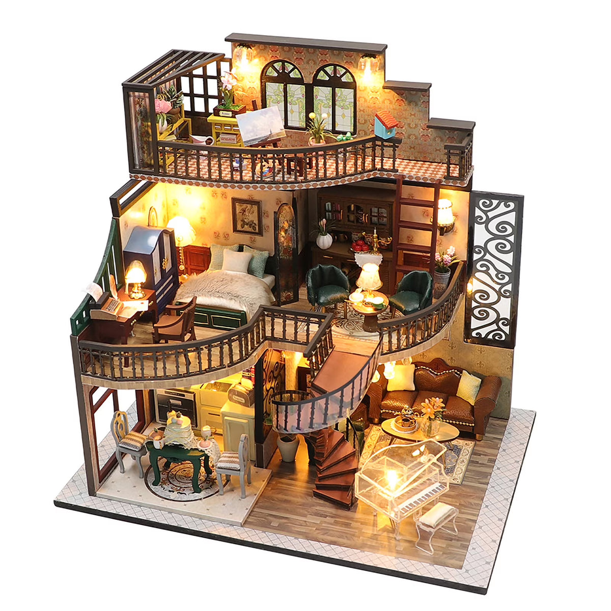 Dream Building Pavilion Dollhouse Miniature DIY House Kit with Furniture M2685