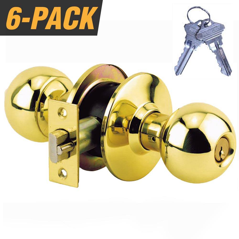 Brass Grade 2 Entry Door Knob with 12 Keys (6-Pack, Keyed Alike) S116317
