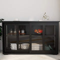 Antique Black Buffet Storage Sideboard with Transparent Glass Sliding Door O1743