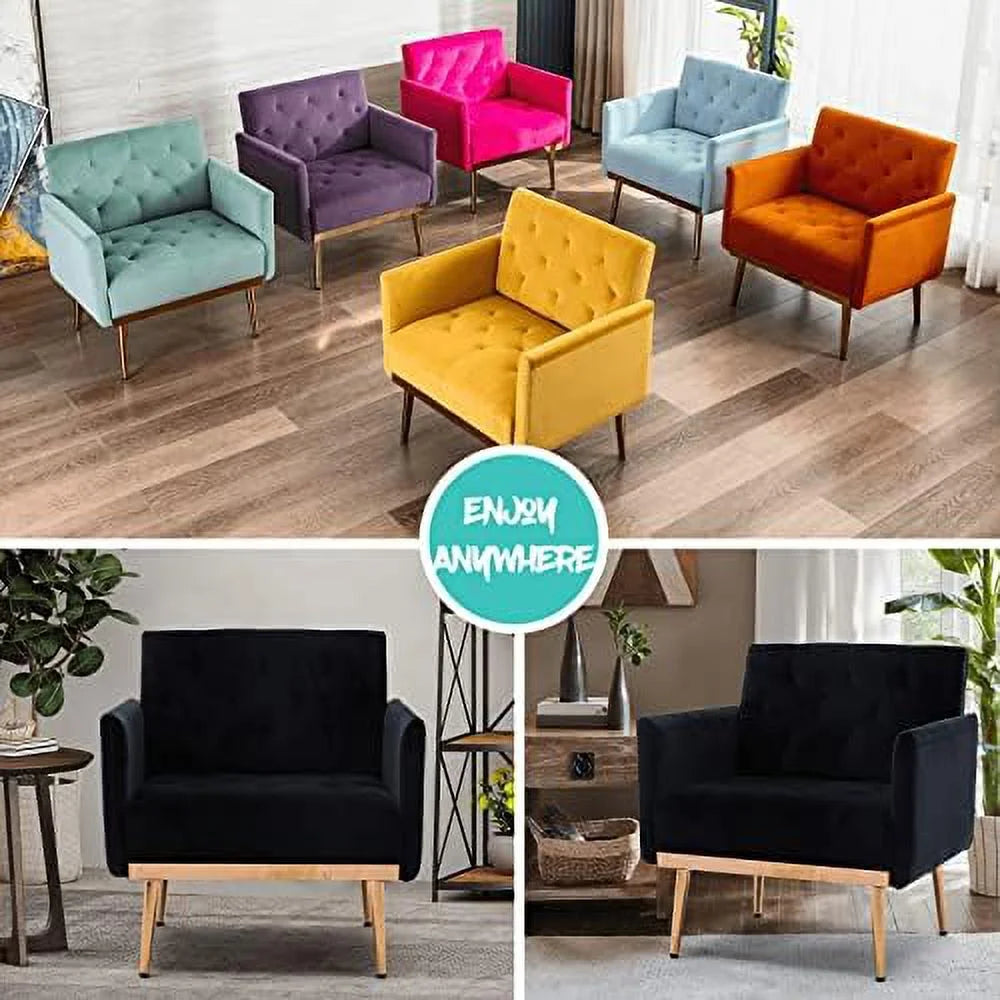 Black Velvet Tufted Accent Chair with Metal Legs X9784