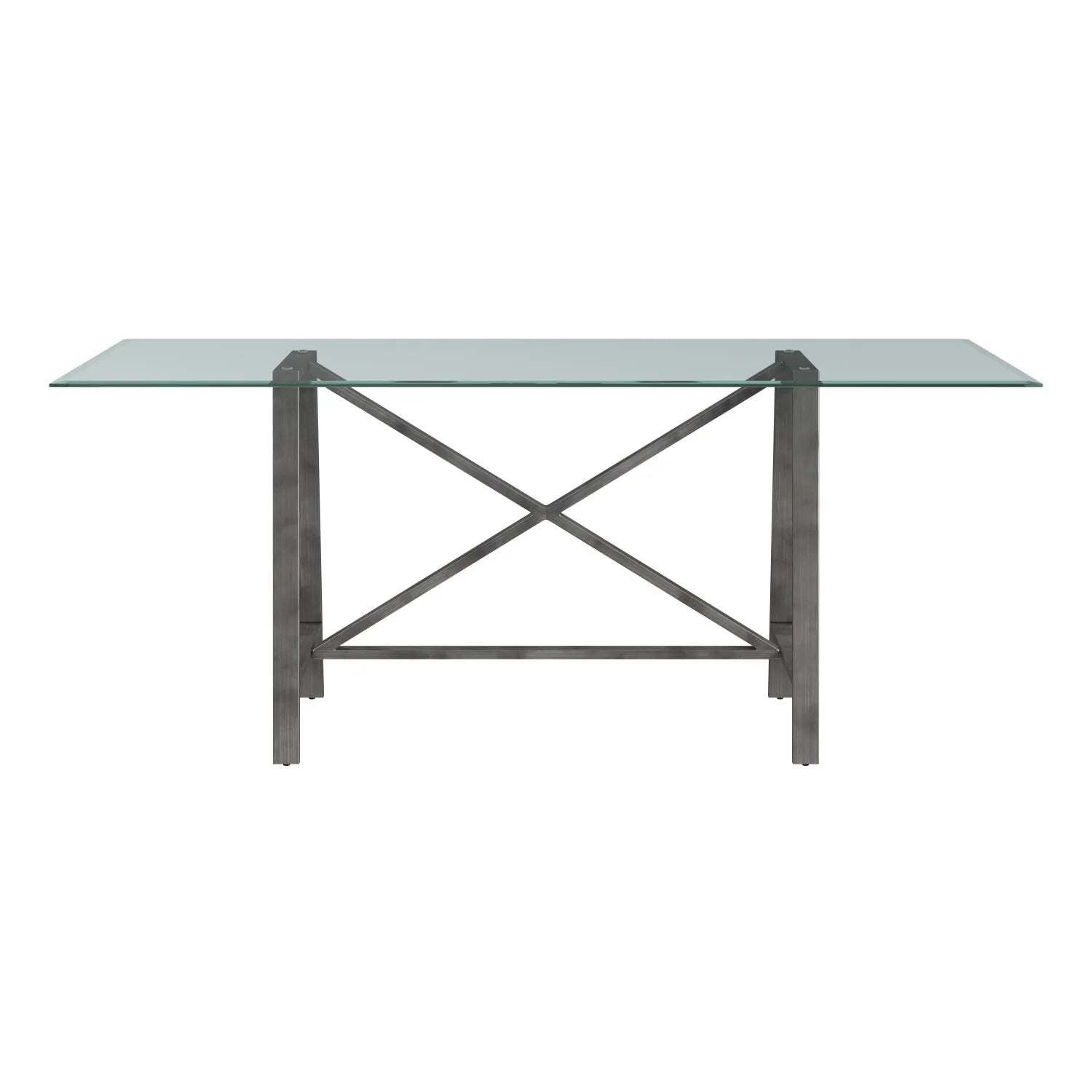 Rectangular Metal & Glass Dining Table in Pewter X641919