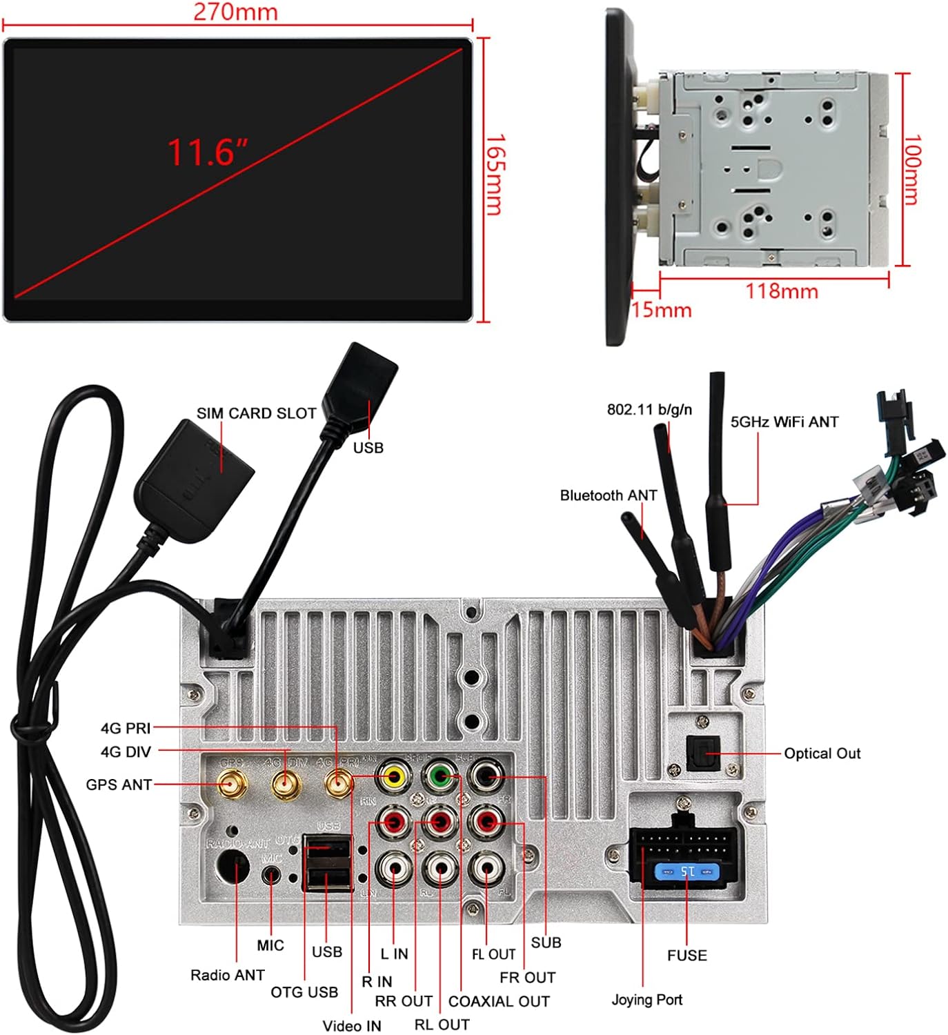 11.6 Inch Double Din Car Stereo with 1920x1080 Screen A297