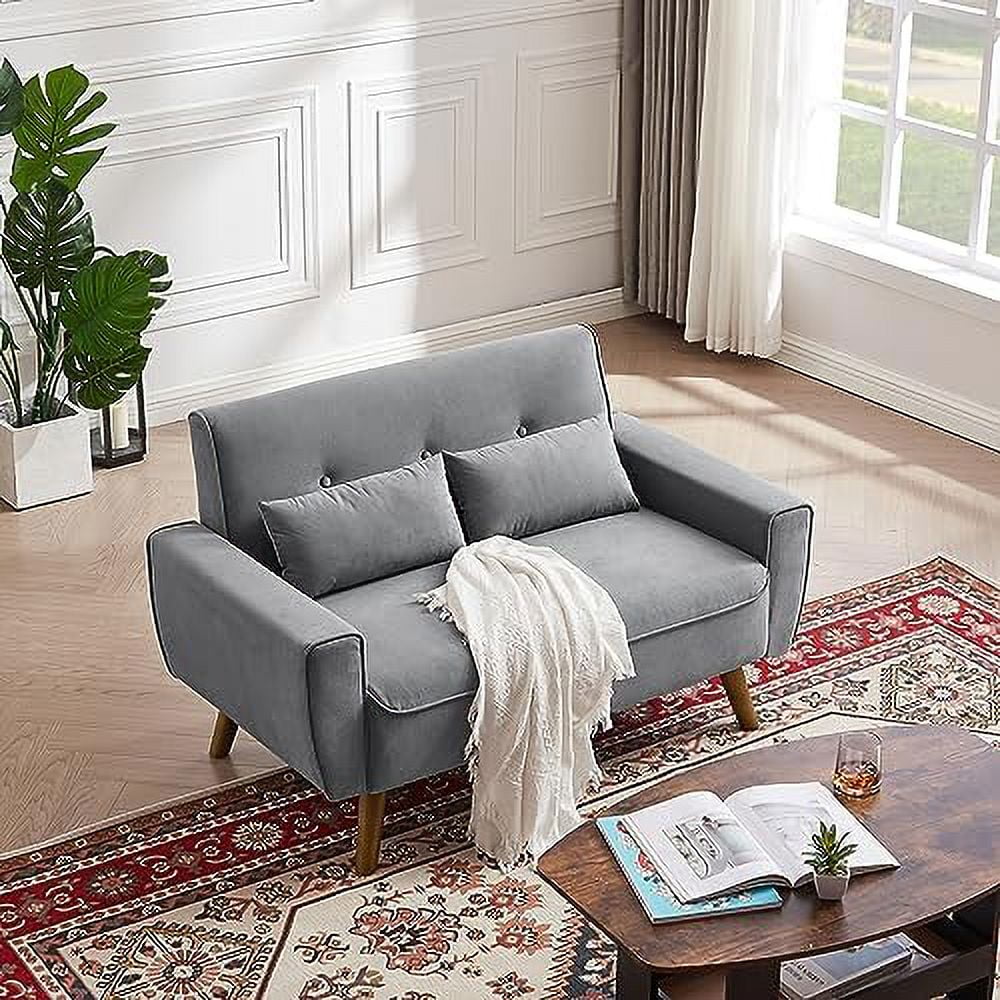 Light Grey 2 Seat Tufted Loveseat Sofa with Throw Pillows S87796