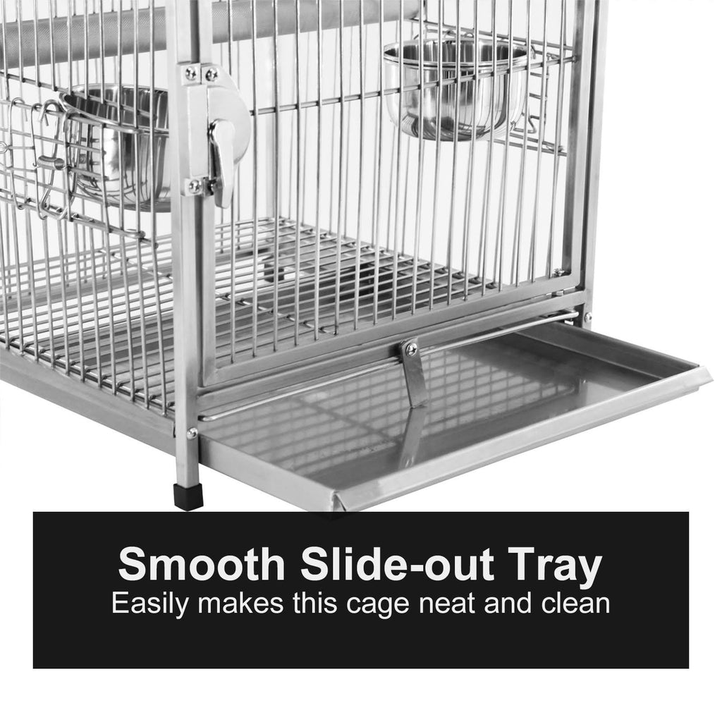 Stainless Steel Parrot Travel Cage Bird Cage Carrier with Handle Perch U919
