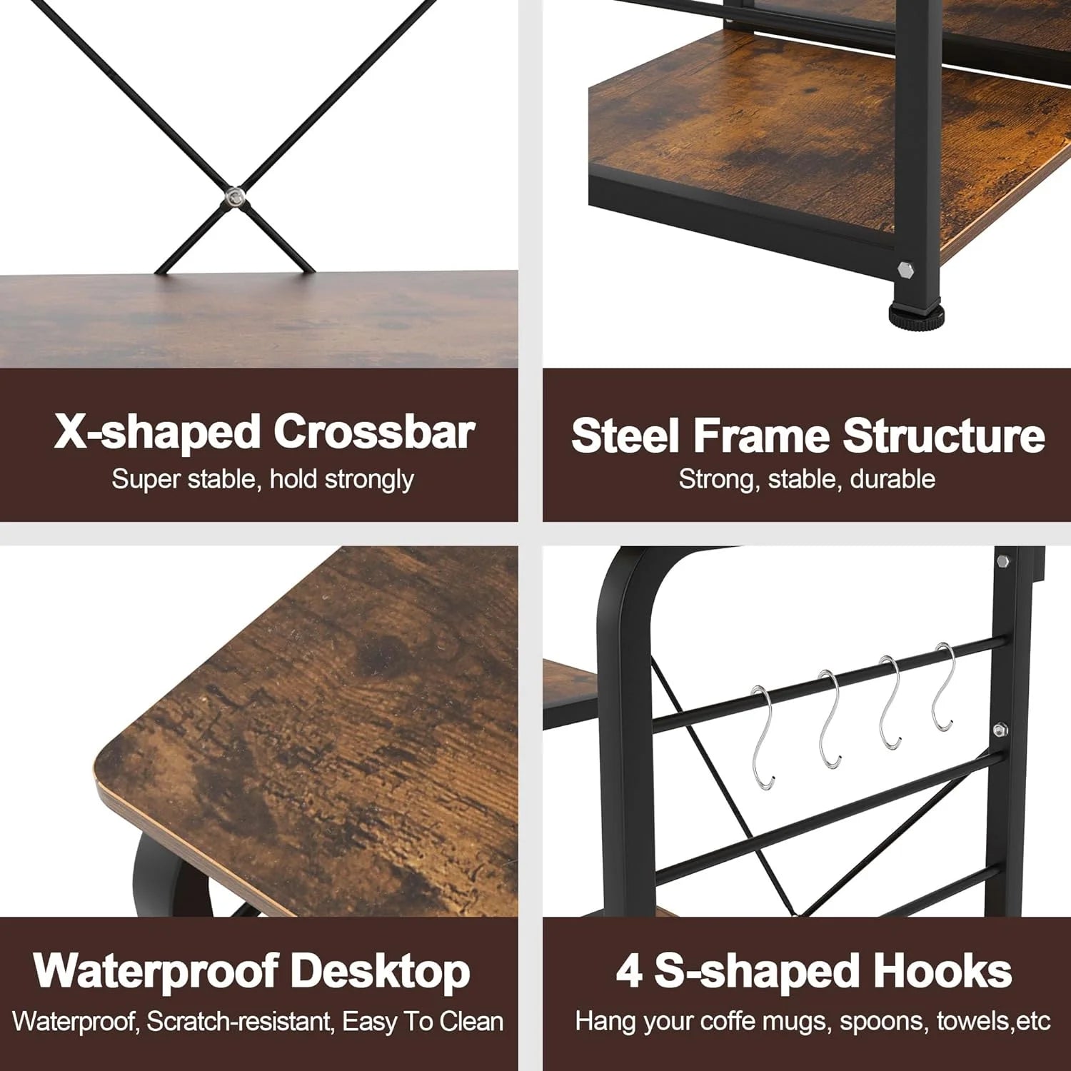 Rustic Brown Kitchen Storage Cart Workstation Shelf A941686