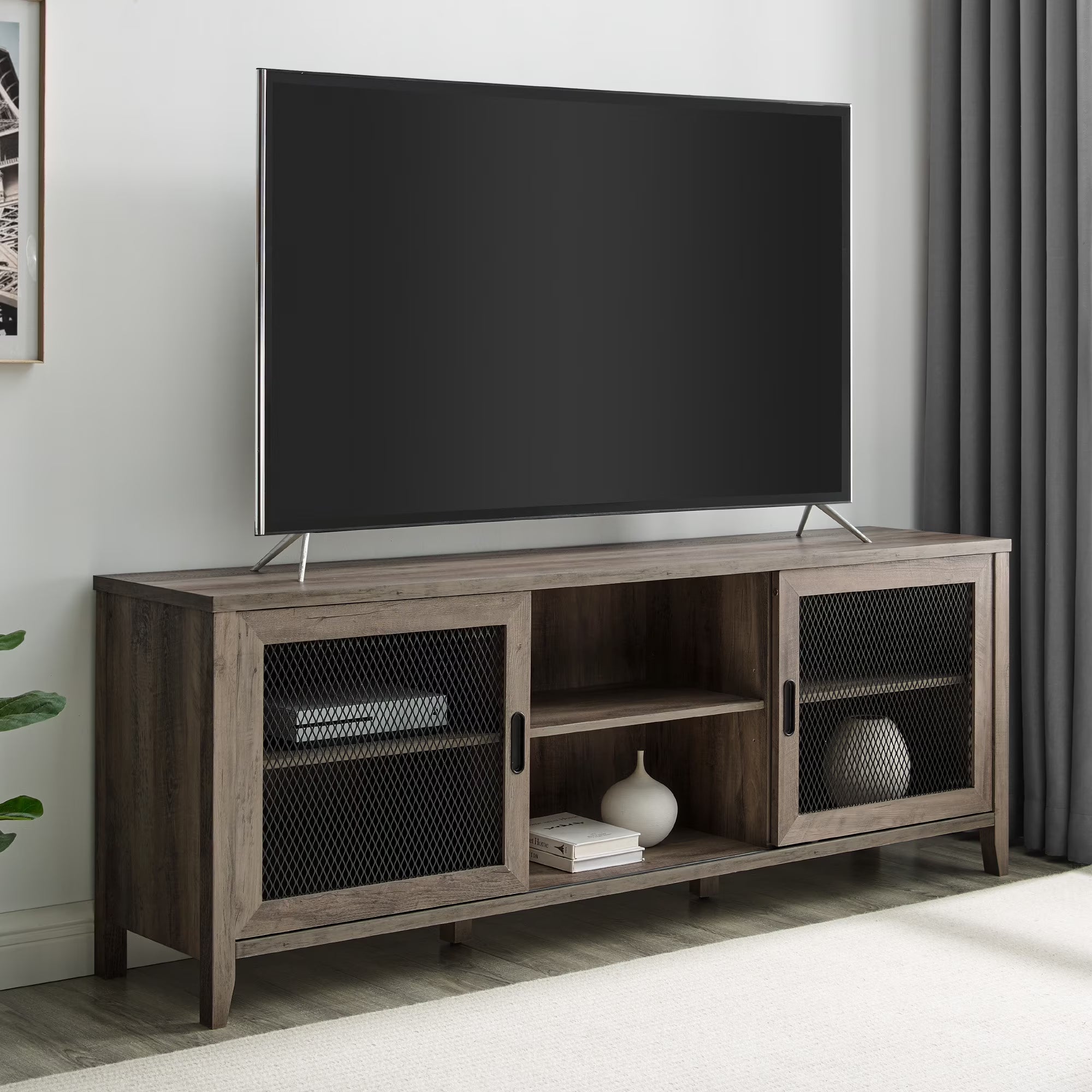 Grey Wash Sliding Door TV Stand H269794