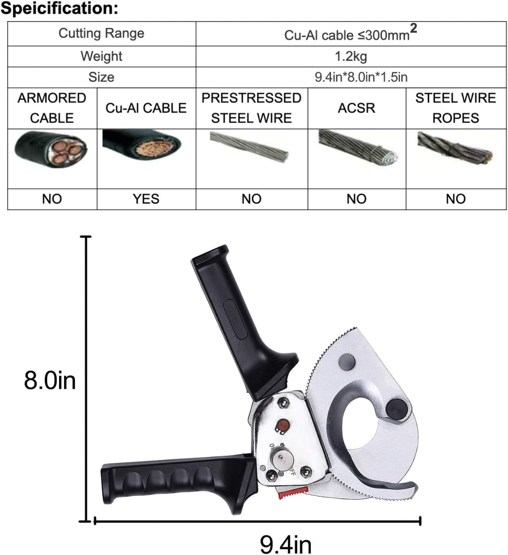 Ratchet Cable Wire Cutter, Steel Blades, 9.4Inch Q46319