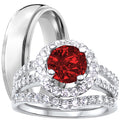Ruby Red CZ Titanium Couples Wedding Rings Set E99658