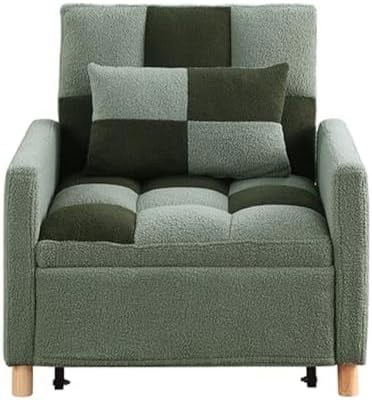 Convertible Sleeper Sofa Chair Bed 3-in-1 Velvet Couch with Pull-Out Bed Gray Q3194