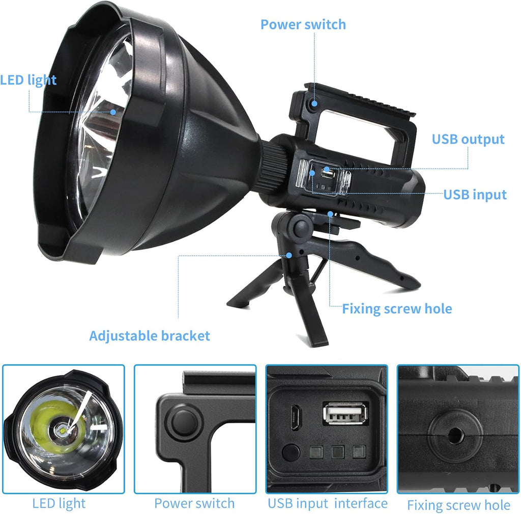 Rechargeable LED Spotlight Flashlight 90000 Lumens with Tripod L43385