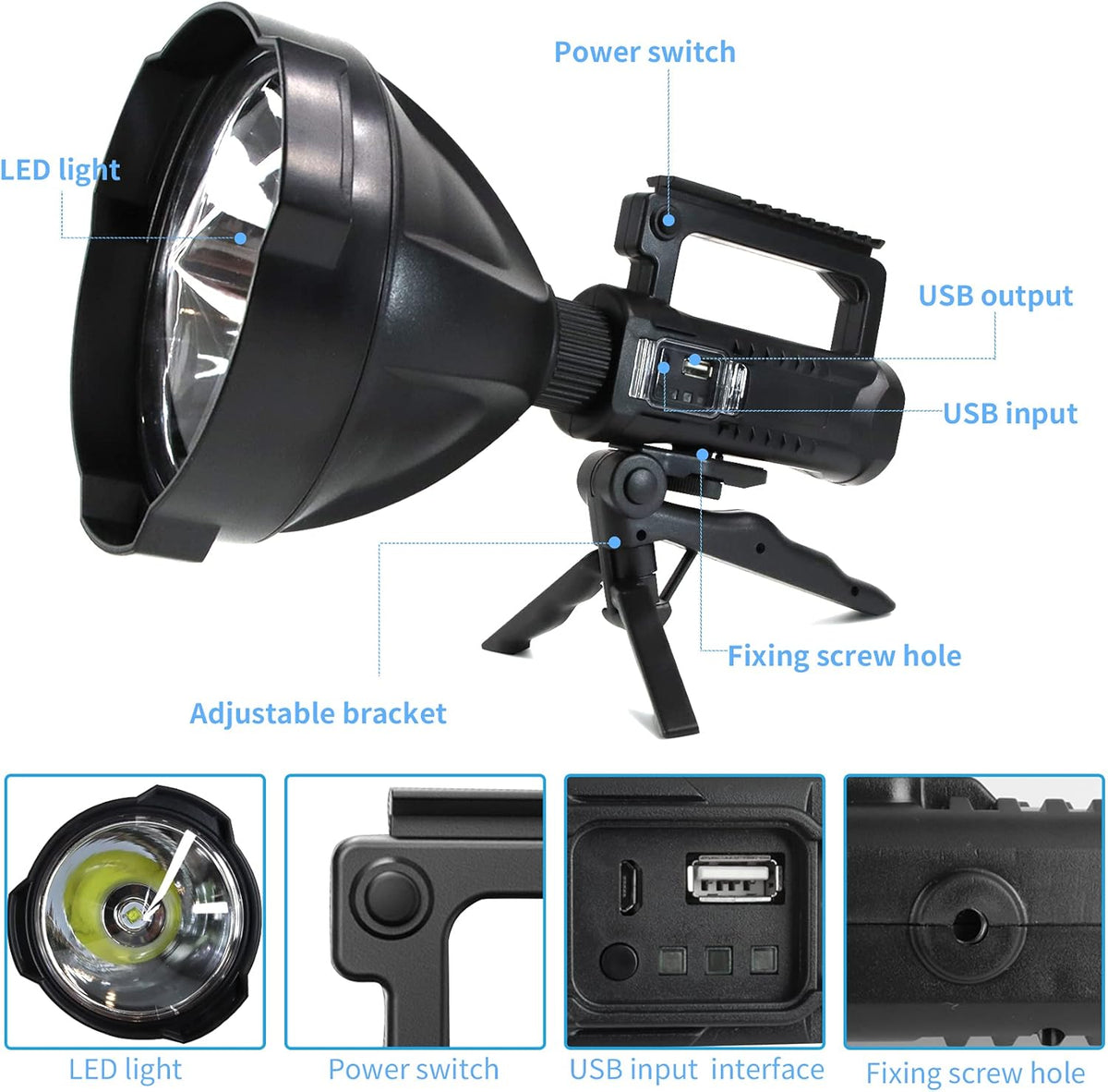 Rechargeable LED Spotlight Flashlight 90000 Lumens with Tripod L43385