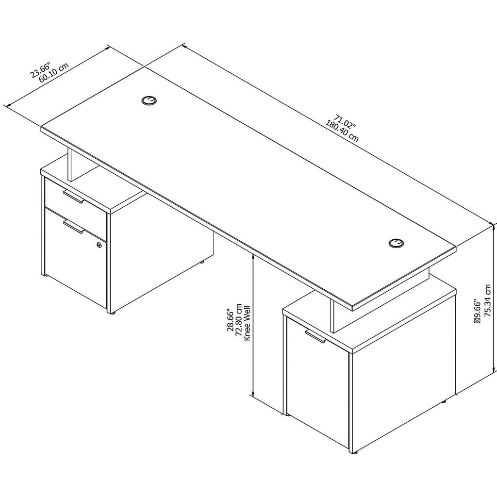 72w Desk with Drawers and Small Storage Cabinet, Storm Gray I2612