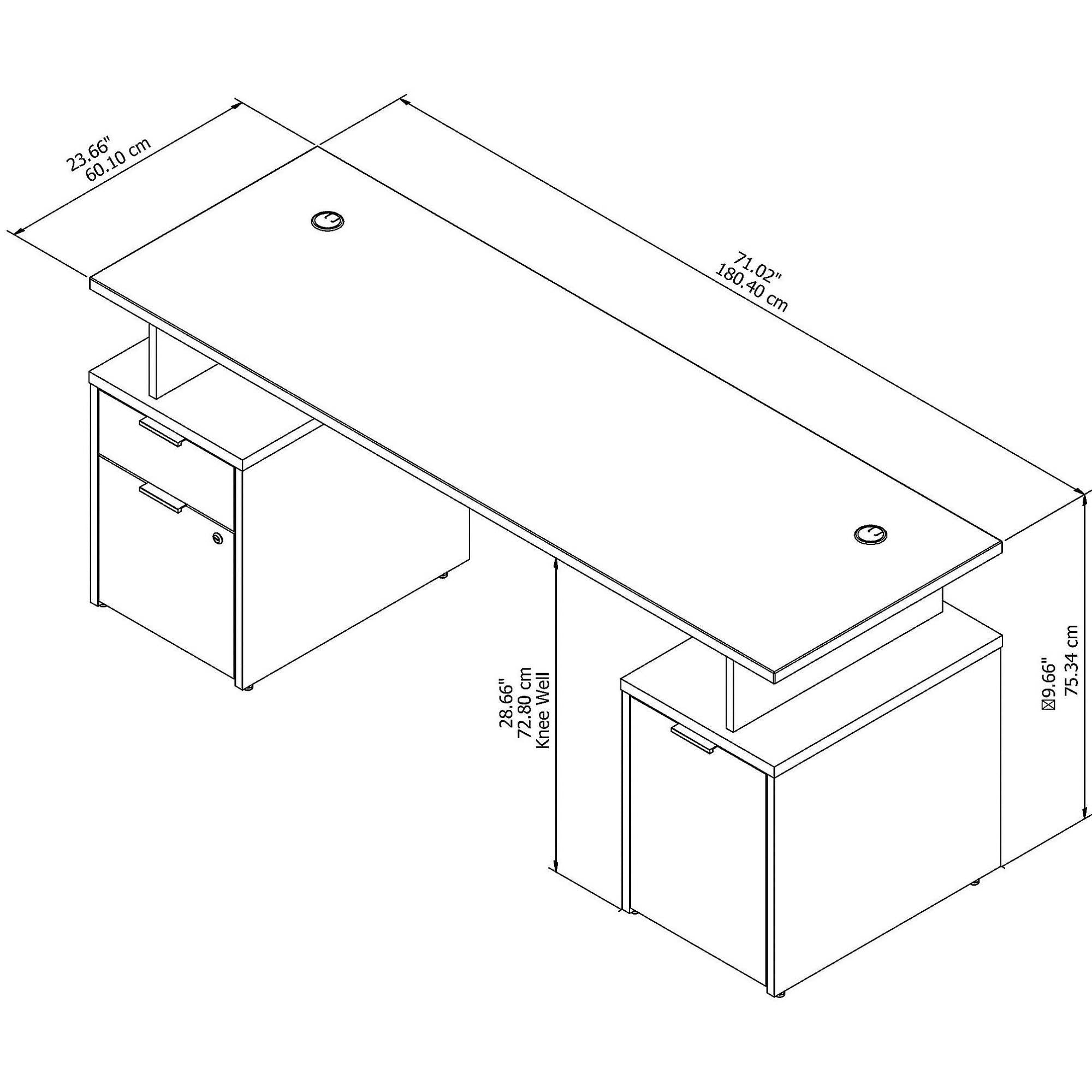 72w Desk with Drawers and Small Storage Cabinet, Storm Gray I2612