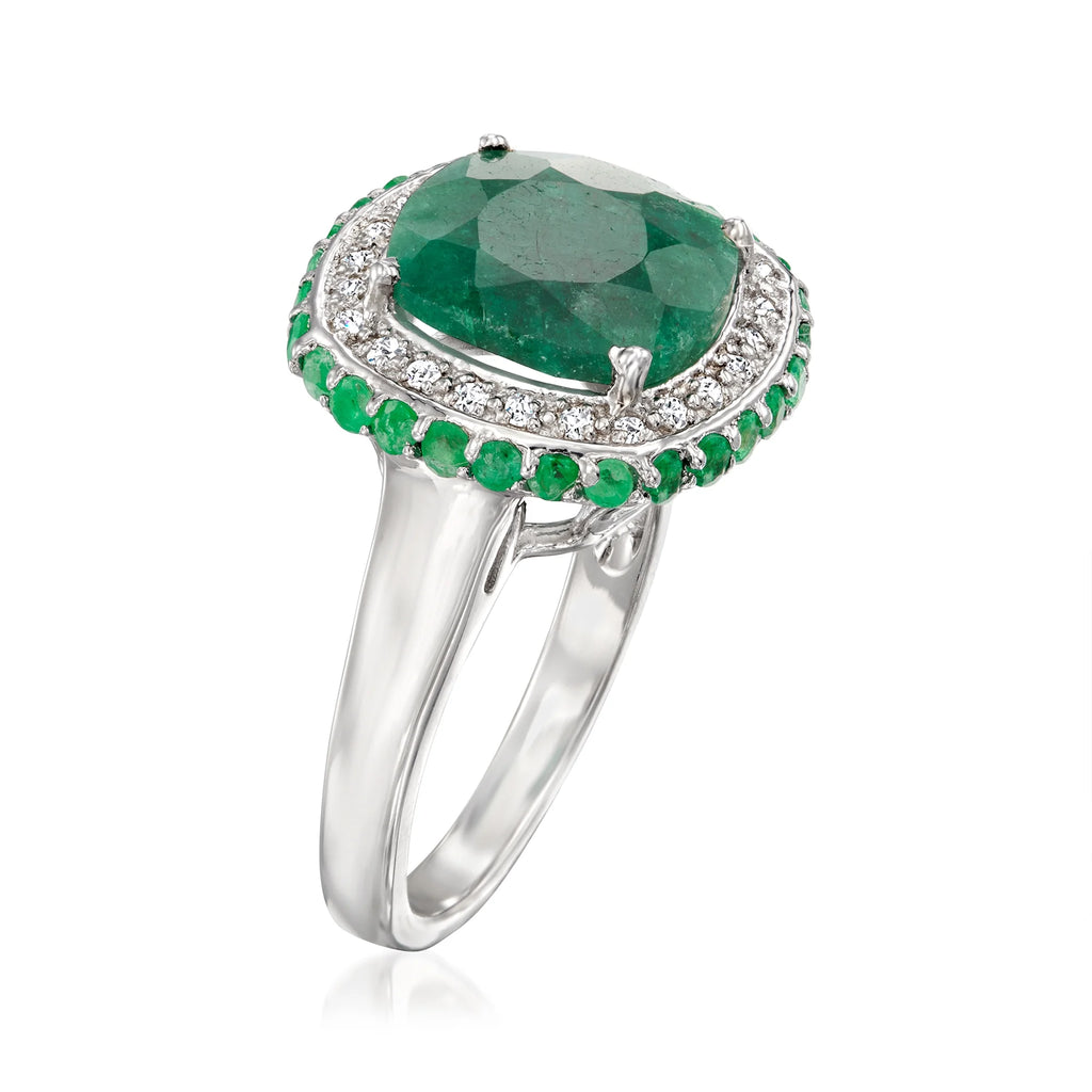 Emerald and White Topaz Ring in Sterling Silver A63804