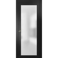 Sliding Pocket Door with Frosted Tempered Glass Black Matte J95441