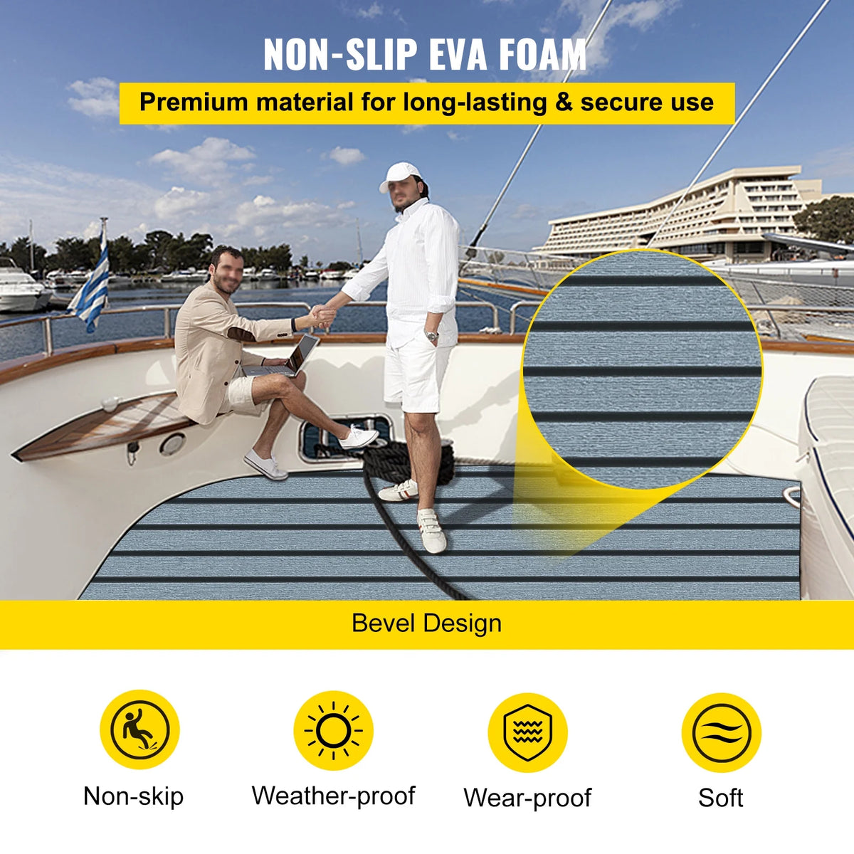94.5 X 47.2 Inch EVA Foam Faux Teak Boat Decking Sheet 5MM Thick Non-Skid Self-Adhesive M912