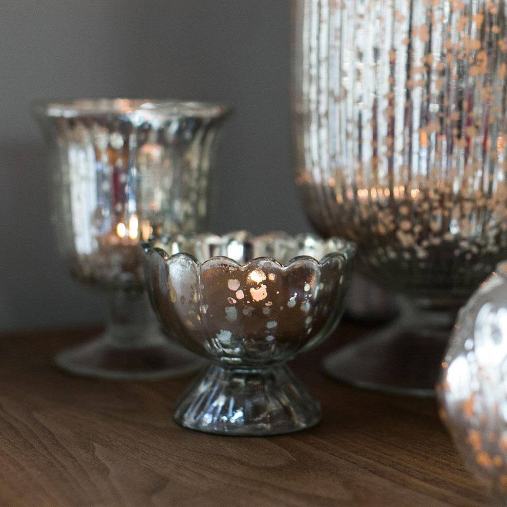 6 Pack Vintage Mercury Glass Candle Holders X36704